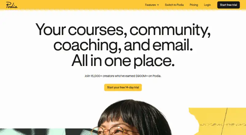 The Podia homepage