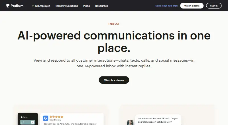 Podium Inbox's website