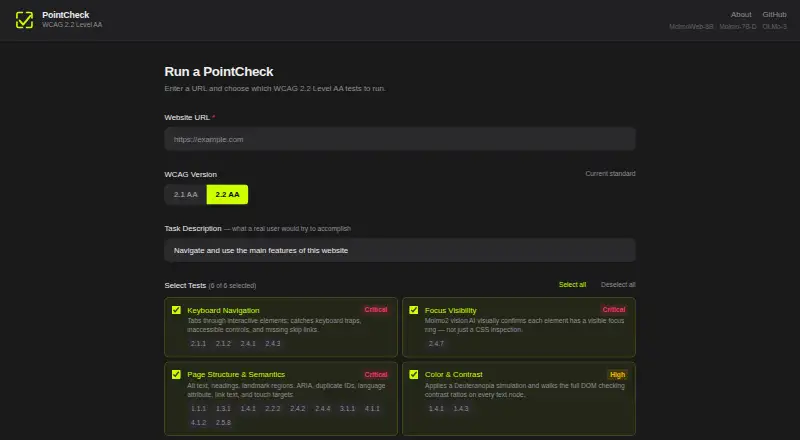 The PointCheck homepage