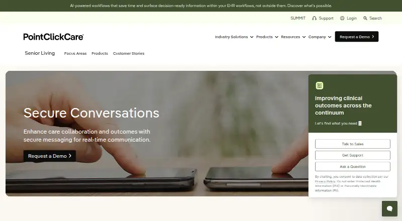 PointClickCare Secure Conversations's website