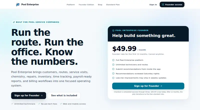 Pool Enterprise's website