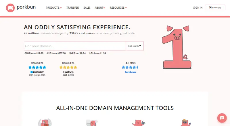 Porkbun's website