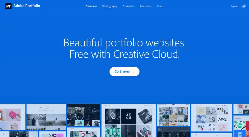 The Adobe Portfolio homepage