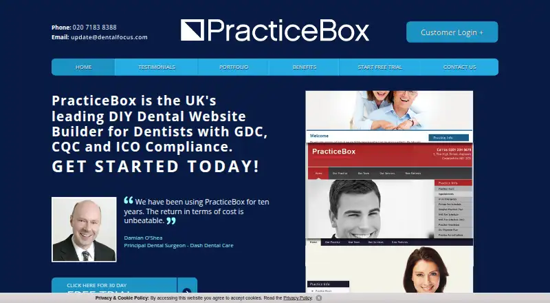 The PracticeBox homepage