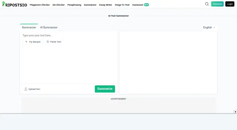 Prepostseo Text Summarizer's website