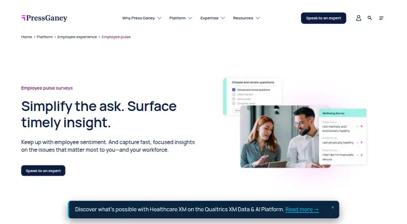 Press Ganey Employee Pulse's website
