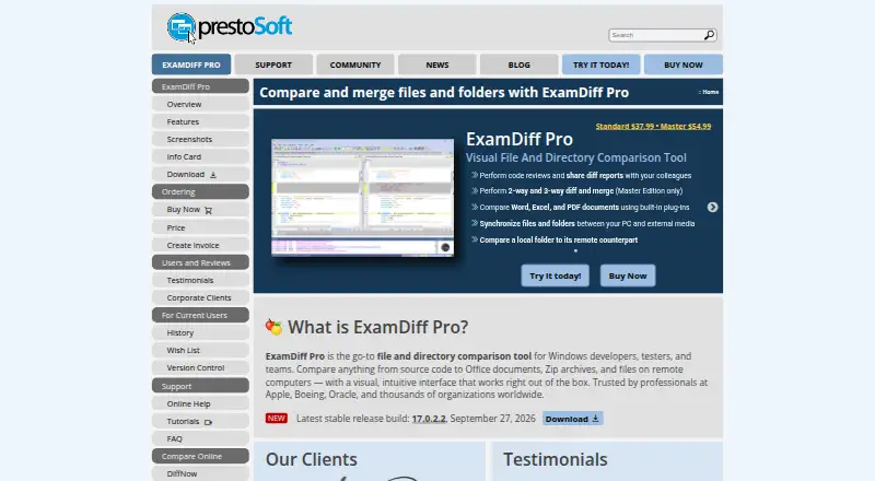 The ExamDiff Pro homepage