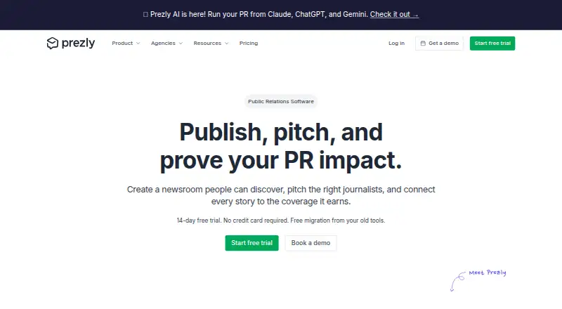 Prezly Newsroom's website