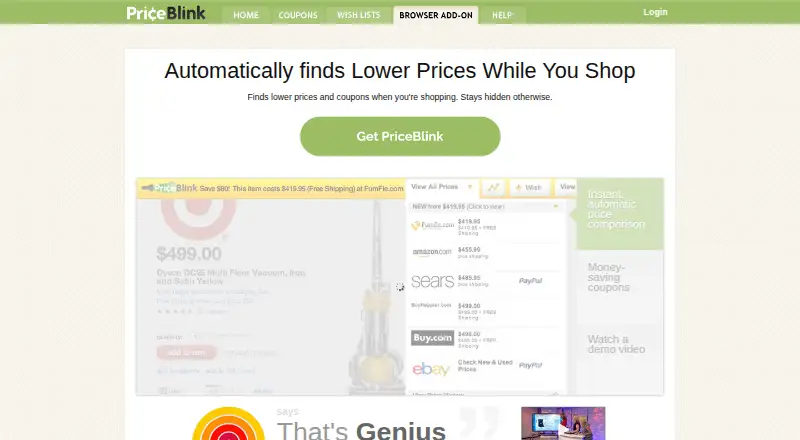 PriceBlink's website