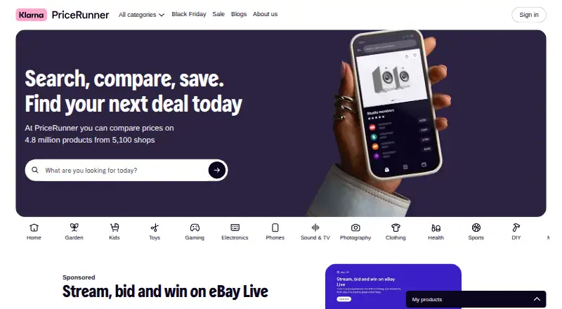 PriceRunner's website