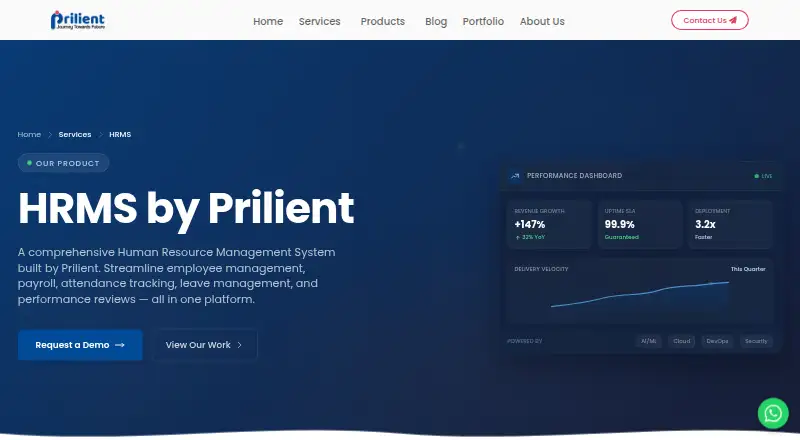 The Prilient HRMS homepage