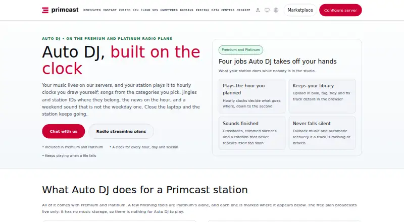 Primcast AutoDJ's website