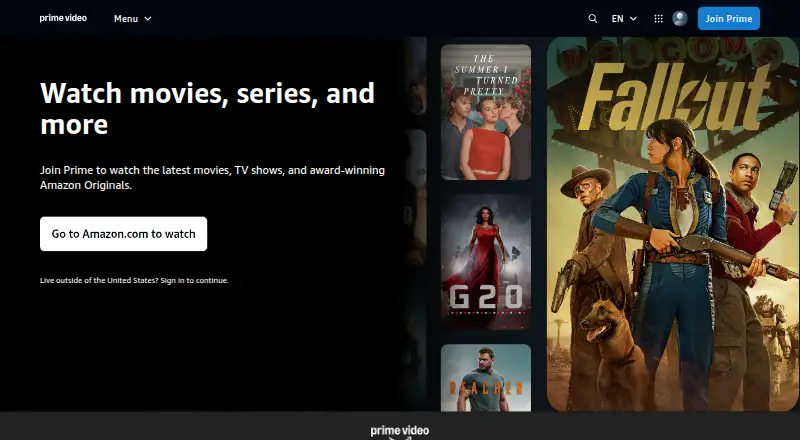Prime Video's website