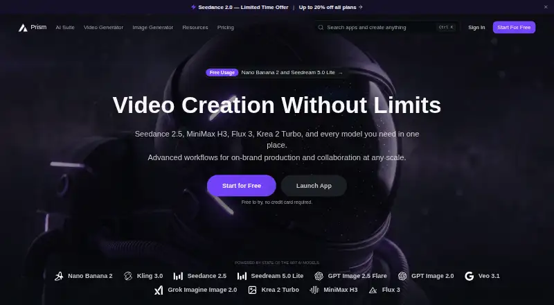 The Prism Videos homepage