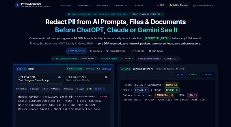 The PrivacyScrubber homepage