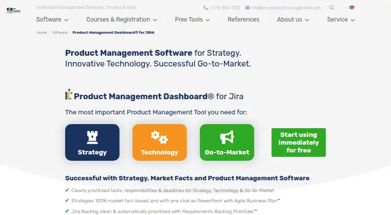 Product Management Dashboard for Jira's website