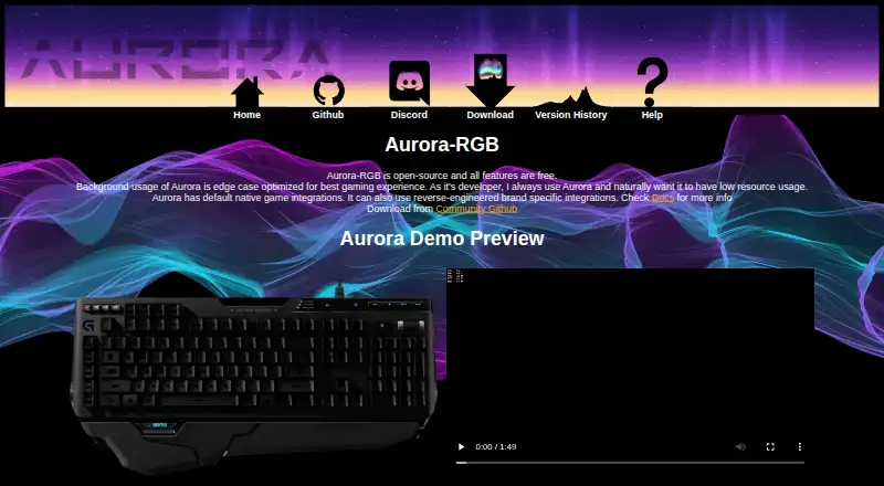 The Aurora RGB homepage