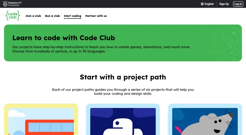 Code Club Projects's website
