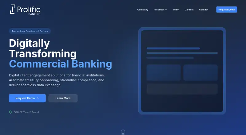 Prolific Banking Platform's website