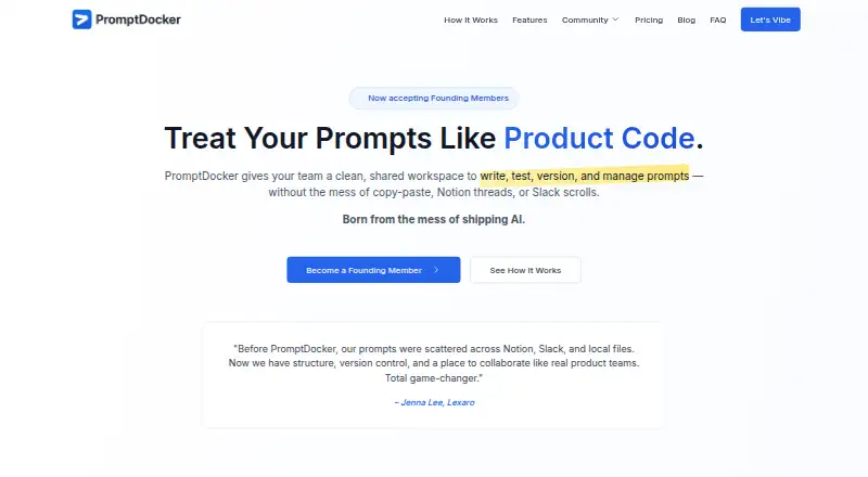 PromptDocker's website