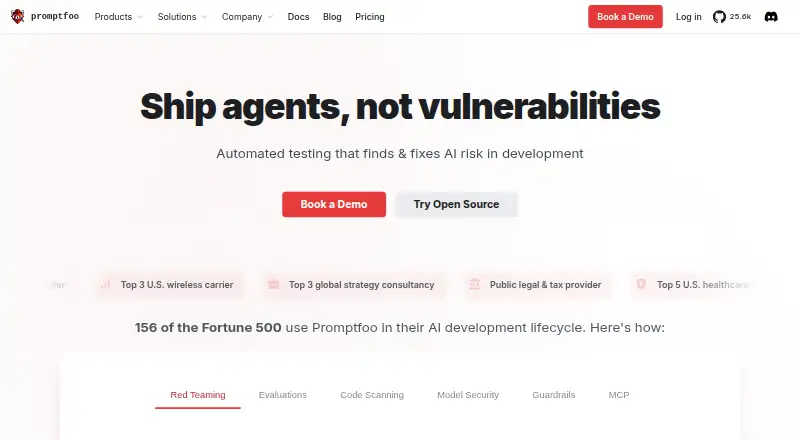The Promptfoo homepage