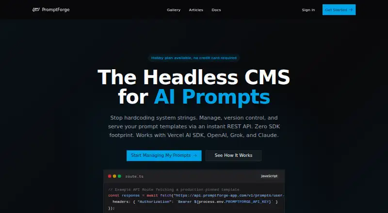 PromptForge's website