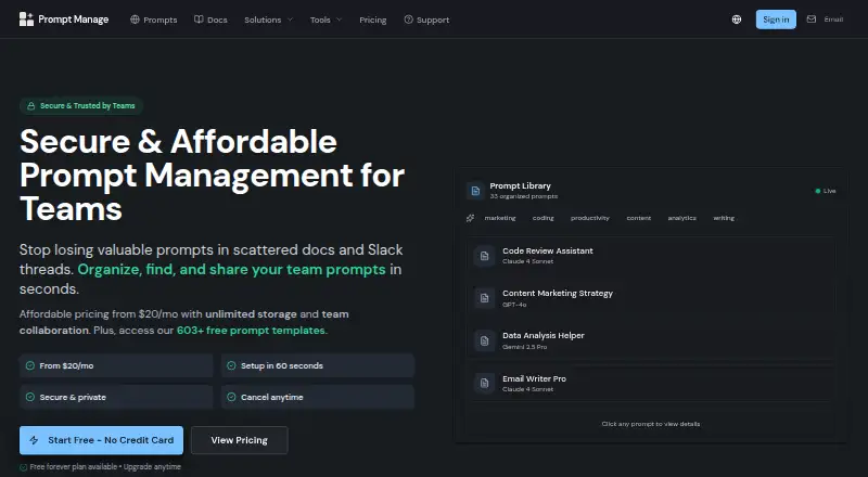 Prompt Manage's website