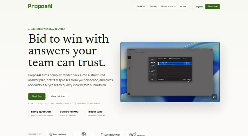 The ProposAI homepage