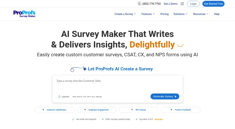 The ProProfs Survey Maker homepage