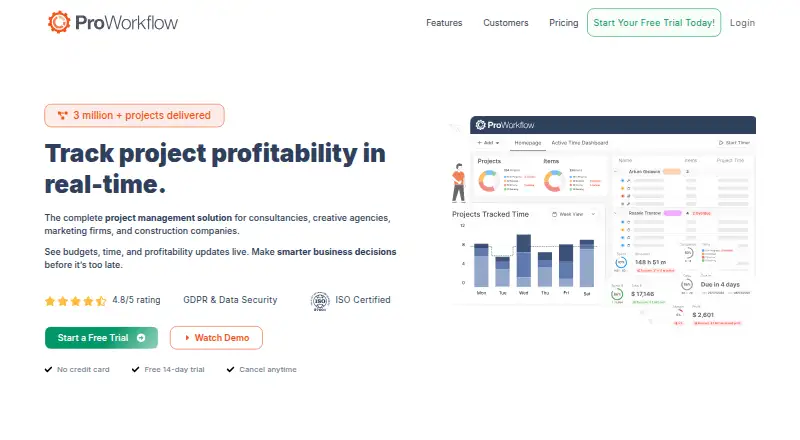 The ProWorkflow homepage