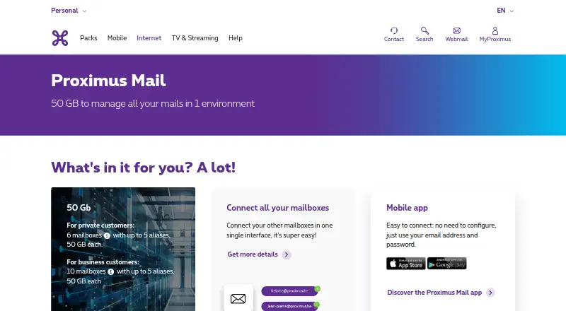Proximus Mail's website