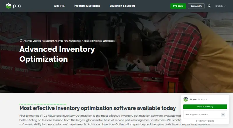 PTC Servigistics Advanced Inventory Optimization's website