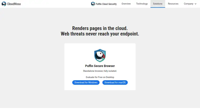 The Puffin Secure Browser homepage