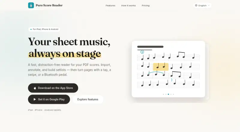 Pure Score Reader's website