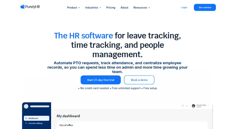 The PurelyHR homepage