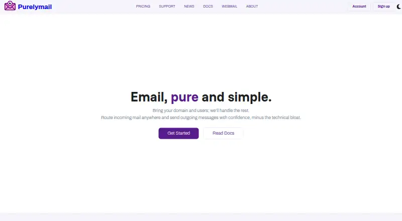 Purelymail's website