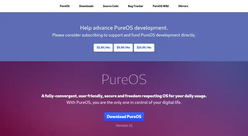 PureOS's website