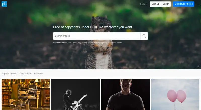 The PxHere homepage