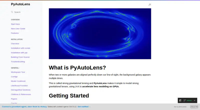 The PyAutoLens homepage