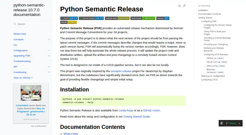 Python Semantic Release's website