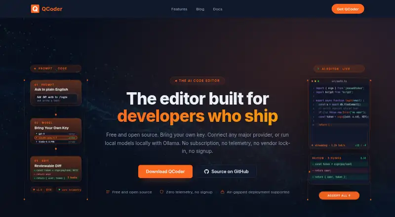 The QCoder homepage