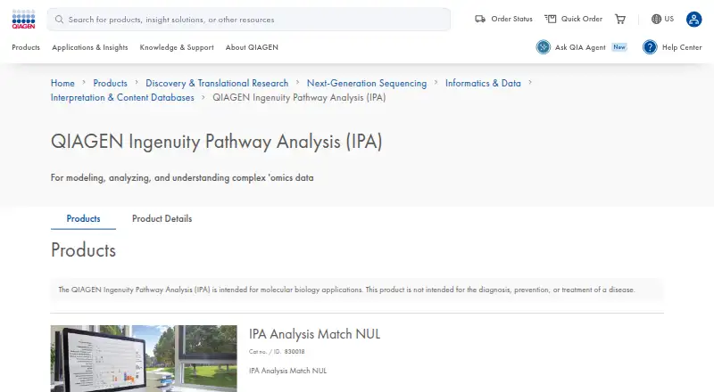 QIAGEN Ingenuity Pathway Analysis's website