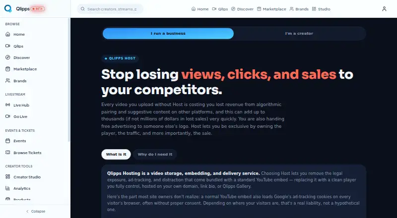 Qlipps Host's website