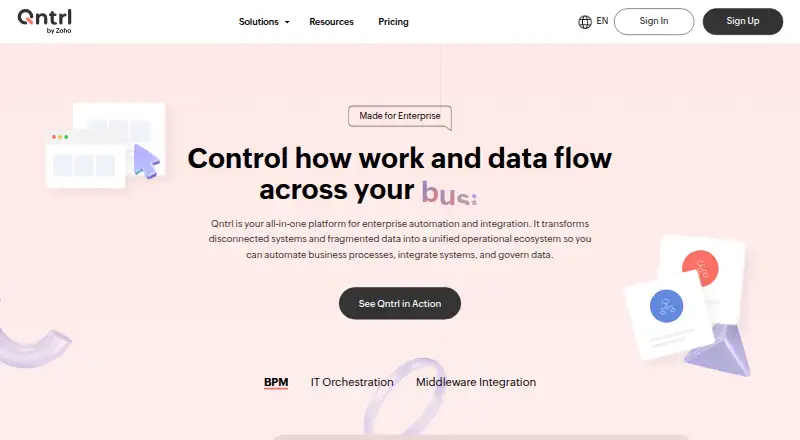 The Qntrl homepage