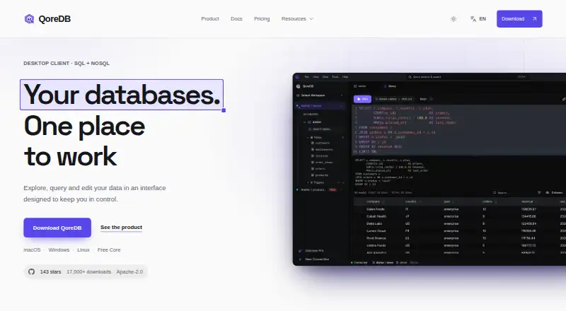 The QoreDB homepage