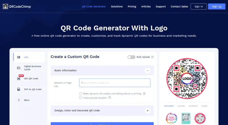 The QRCodeChimp homepage