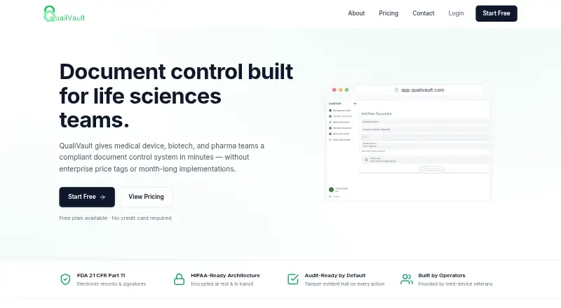 The QualiVault homepage