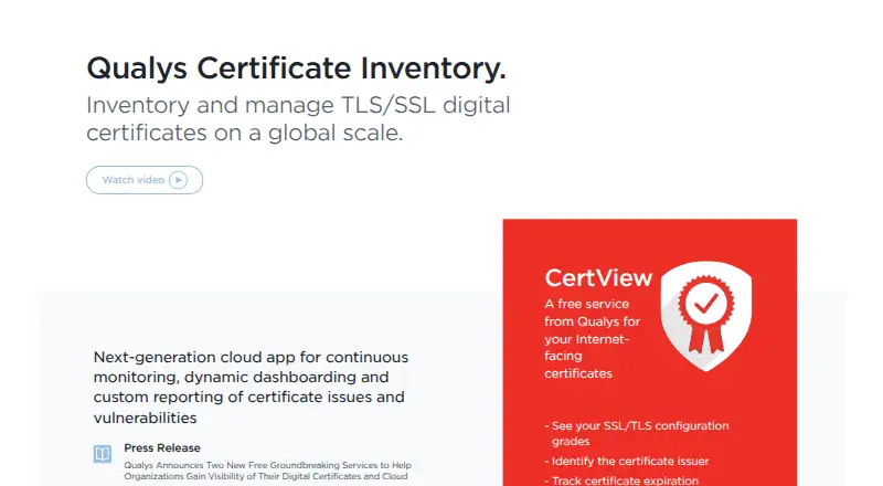 Qualys Certificate Inventory's website