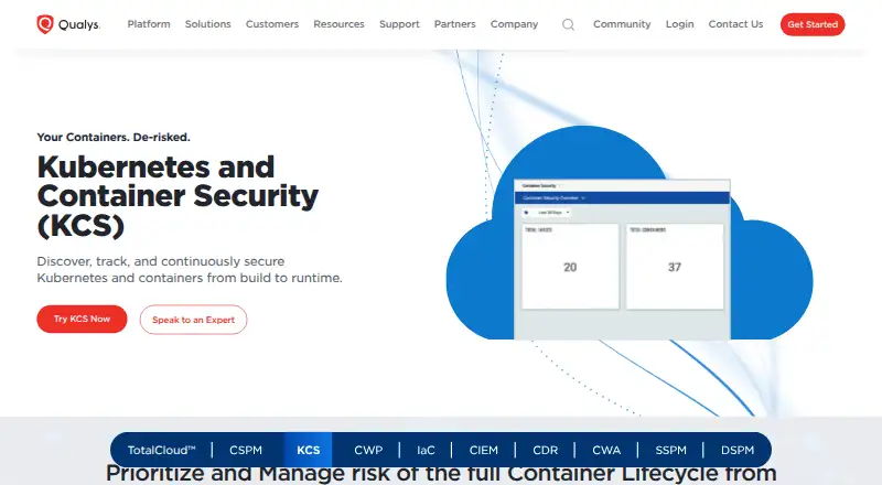 Qualys Container Security's website
