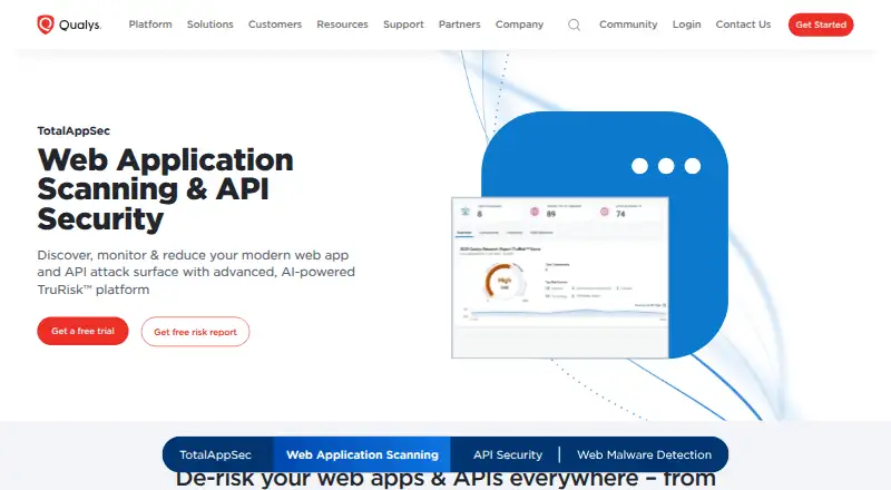 Qualys Web Application Scanning's website